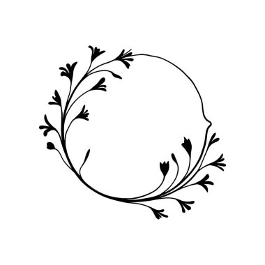 İnce dalları ve minimalist yaprakları olan zarif siyah çelenkler, davetiyeler, logolar ve dekoratif tasarımlar için idealdir..