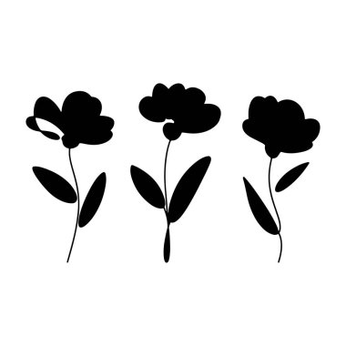 Çarpıcı şekilleri ve katı bir tarzı olan siyah çiçek siluetlerinden oluşan güçlü bir üçlü. Güçlü görsel ifadeler için ideal.