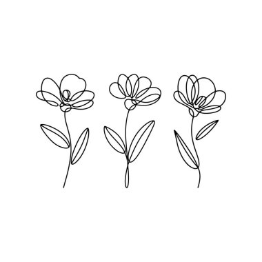 Akan çizgileri ve doğal yapısı olan el yapımı üç çiçek. Kırtasiye, logo ve baskılar için mükemmel bir element.