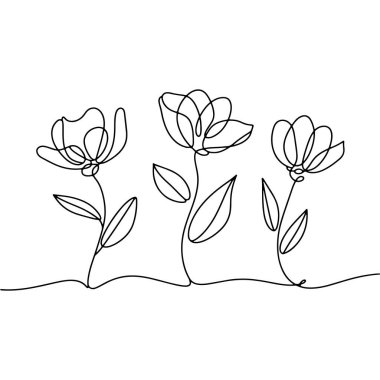 Tarzlı bir botanik üçlüsü, anlamlı taç yaprakları ve temel çizgiler, organik temalı kompozisyonlar için ideal..