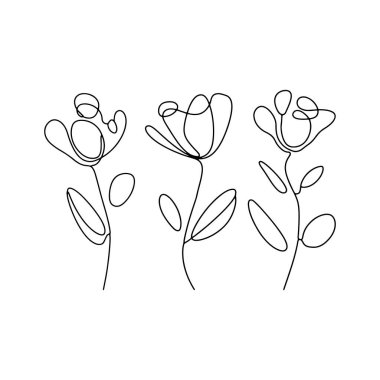 Soyut taç yaprağı şekilleri ve tuhaf çizgileri olan üç çiçekten oluşan yaratıcı bir set. Sanatsal projeler ve eşsiz baskılar için eğlenceli bir seçenek.