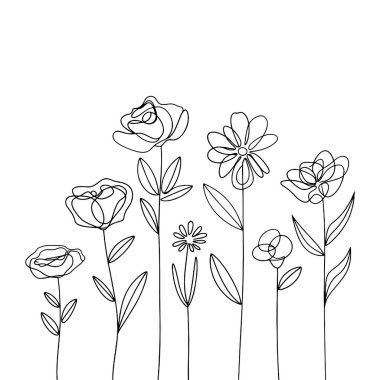 Uzun çiçek ve yeşilliklerin canlı bir çizgisi. Doğal temalar ve çevre dostu markalar için mükemmel..