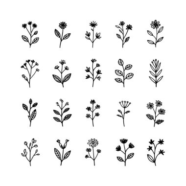 Klasik veya botanik temalı tasarımlarda kullanılacak çiçek pulu benzeri simgelerin düzenli ve tutarlı bir düzeni.