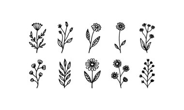 Katı ve doğrusal şekilleri birleştiren kalın çiçek çizimlerinin dikey düzeni etkili botanik tasarımlar için harikadır..