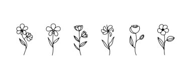 Doğal temalı projeler ve logolar için mükemmel, kendine özgü taç yaprakları ve nazik eğrileri olan çizgili bir çiçek kompozisyonu..