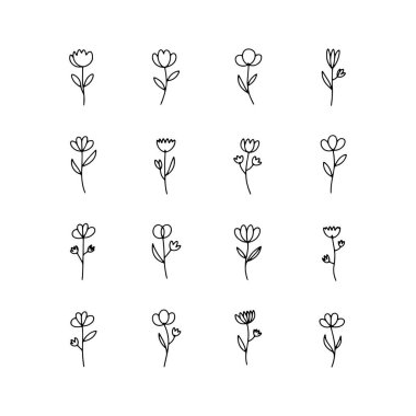 Anlamlı kıvrımlı taç yaprakları ve ince saplı soyut çiçek elementleri, modern çiçek temalarına hareket ve akış getiriyor.