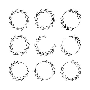 Dekoratif botanik çelenkler ince çiçek elementleriyle kemerli, başlıklar ve davetiyeler için mükemmel..