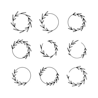 Temiz yaprak yapısı ve markalaşma veya davetiye tasarımları için modern zarafeti olan dairesel botanik çerçeve.