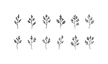 Minimalist siyah çiçek siluetlerinden oluşan cesur bir üçlü şık markalaşma, çağdaş baskılar ve botanik temalı tasarım için ideal..