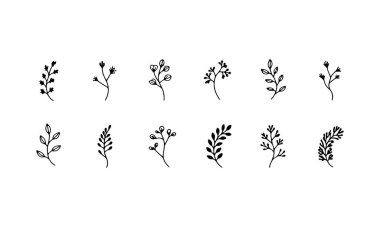 Çarpıcı siyah çiçekli siluetler, canlı yapraklar ve temiz şekiller, logolar, posterler ve minimalist grafik kompozisyonlar için mükemmel..