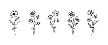 Zarif Yaban Çiçeği Buketi ince çizgileri ve yumuşak botanik detayları olan zarif bir çiçek düzenine sahiptir. Doğadan esinlenilmiş kompozisyonlar için mükemmeldir..