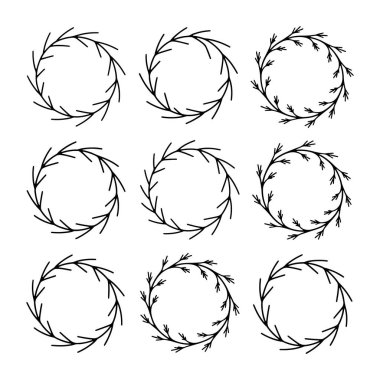 Bu minimal yumuşak çelenk ana hatları zarif dairesel şekillerde zarif kompozisyonlar için ince botanik çizgiler içerir..