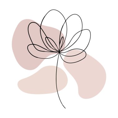 Yumuşak suluboya şekiller üzerinde tek bir çizgi soyut çiçek.