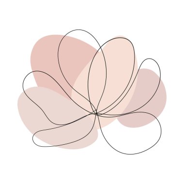 Yumuşak pembe kalp arka planına sahip minimal çizgi çiçeği, zarafet ve nazik duyguyu birleştirir..