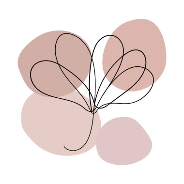 Kalp şeklinde taçyaprakları olan stilize bir çiçek sıcak nötr tonlar üzerine basit bir çizgi çizer..