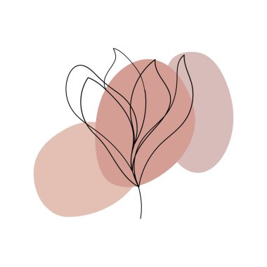 Üst üste katlanmış taç yaprakları, sıcak topraksı tonların üzerine tek sıra çizilmiş stilize bir çiçek..