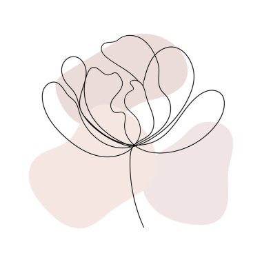 Anlamlı desenli taç yaprakları ve yumuşak soyut bej arka planı olan bir çiçek çizimi..