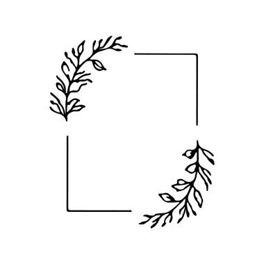 İnce botanik yaprak aksanlarıyla özetlenmiş minimalist dikdörtgen bir çerçeve..