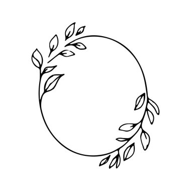 Yumuşak minimalist tarzda narin botanik süslemeleri olan zarif oval çerçeve..