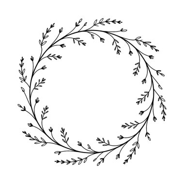 Bu tuhaf yuvarlak çerçeve, rahat ve sanatsal botanik tarzda kıvrımlı yapraklı dallarla oluşturulmuştur..