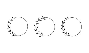 Zarif kavisli dalları ve hava tasarımı olan üç yuvarlak botanik çerçeveden oluşan bir grup..