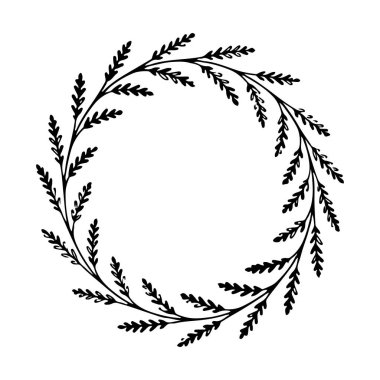 Kalın yapraklı dalları olan zengin dairesel bir botanik çerçeve, markalaşma, kırsal dekor veya mevsimsel tasarımlar için mükemmel..