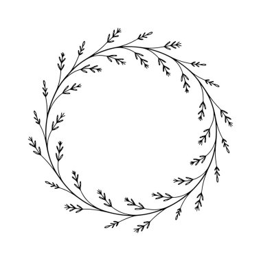 İnce dallar ve seyrek yapraklardan yapılmış, minimalist projeler ve temiz modern planlar için uygun hafif dairesel bir botanik çerçeve..