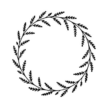 Yoğun koyu yapraklar ve dokulu dallarla çarpıcı dairesel bir botanik çerçeve, etkili logolar ve kırsal tasarımlar için idealdir..