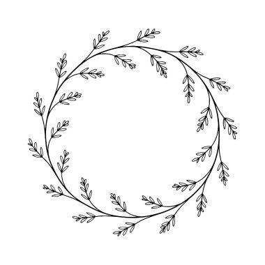 İnce dalları ve hafif yaprakları olan, çok yönlü tasarım için mükemmel, minimal ve temiz bir botanik çelengi..