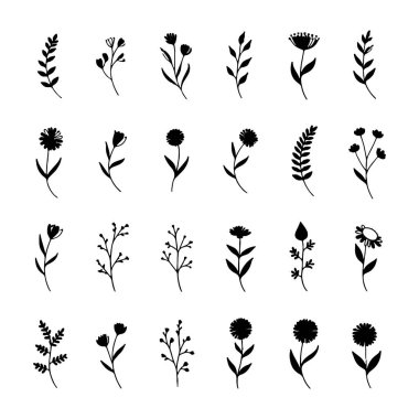 Oval taç yapraklı sadeleştirilmiş çiçek dalları ve en az el yapımı siyah-beyaz zarafet..