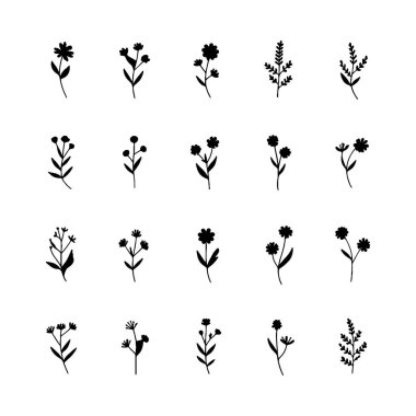 Oval taç yapraklı sadeleştirilmiş çiçek dalları ve en az el yapımı siyah-beyaz zarafet..