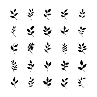 Bu tasarım, bir ızgarada düzgünce dizilmiş siyah yaprak siluetleri koleksiyonunu içerir..