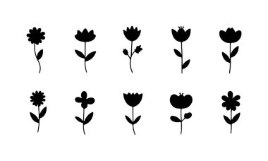 Çeşitli çiçek siluetleri temiz beyaz bir arkaplana karşı iki sıra halinde dizilir, doğal güzelliği ve basitliği vurgulayan eşsiz şekiller ve tasarımlar sergilenir.