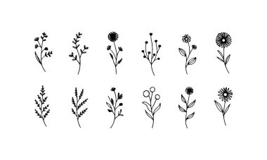 Oval taç yapraklı sadeleştirilmiş çiçek dalları ve en az el yapımı siyah-beyaz zarafet..