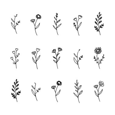 Oval taç yapraklı sadeleştirilmiş çiçek dalları ve en az el yapımı siyah-beyaz zarafet..