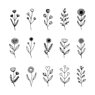 Oval taç yapraklı sadeleştirilmiş çiçek dalları ve en az el yapımı siyah-beyaz zarafet..