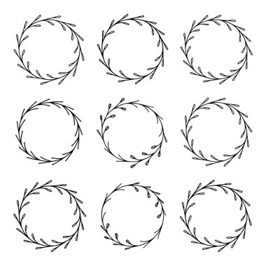Dokuz eşsiz el yapımı çelenk, el işi ve tasarım için uygun karmaşık yaprak desenleri içerir. Zarif basitlikleri çeşitli sanatsal projeler veya davetiyeler için çok yönlülük sunar.