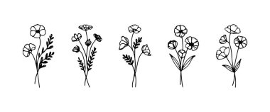 Zarif çiçek illüstrasyonları çeşitli çiçek türlerini ince çizgiler ve en küçük ayrıntılarla sergiliyor. Her tasarım doğanın güzelliğini kendine has bir şekilde yakalar, el işleri ve dekorasyon için mükemmeldir..