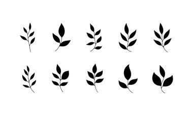 Çeşitli siyah yaprak siluetleri iki sıra halinde çeşitli şekil ve boyutlarda sergilenmektedir. Bu tasarım dekorasyon, el sanatları veya dijital sanat projeleri için uygundur..