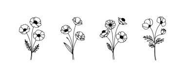 Resimlerde her biri kendine özgü şekil ve dokulara sahip dört farklı çiçek türü gösteriliyor. Tasarımlar botanik sanatının özünü ince çizgiler ve detaylarla yakalıyor..