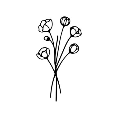 Basit ve zarif bir illüstrasyonda yumuşak, dalgalı çizgileri olan bir buket pamuk çiçek sergilenir. Tasarım, çiçeklerin doğal güzelliğini ve zarafetini vurgular..