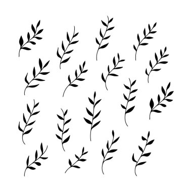 Yapraklı dalların çoklu siluetleri, zarafetlerini ve organik şekillerini vurgulamak için tekrarlanan bir şablon şeklinde sergilenir. Bu tasarım çeşitli sanatsal projeler için kullanılabilir.