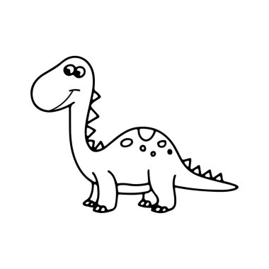 Şirin bir dinozor karakteri neşeli bir gülümsemeyle duruyor, dostça bir tasarım sergiliyor. Dinozorun yuvarlak bir vücudu var ve çocuklara çekici gelen basit desenlerle süslenmiş..