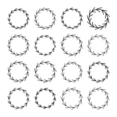 Çeşitli dairesel tasarımlarda bir ızgarada sıralanmış botanik motifler vardır. Her çelenk tasarımı basit çizgileri ve doğal biçimleri vurgular, sanatsal projeler veya dekorasyon için mükemmeldir.