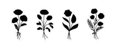 Dört farklı çiçek silueti yatay olarak düzenlenmiştir, eşsiz şekiller ve şekiller sergilerler. Tasarımlar basit çiçeklerden daha karmaşık çiçek formlarına kadar değişiyor. Dekoratif kullanım için ideal..