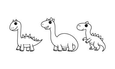 Dostça ifadeleri olan üç karikatür dinozoru bir dizi oyuncu tasarım sergiliyor. Bu karakterler çocukların öğrenme materyalleri veya yaratıcı projeler için uygundur..