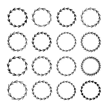 Çeşitli siyah yaprak çelenkleri bir ızgara düzeninde gösterilir, davetiyelere, yapıştırma kitaplarına ve daha dekoratif projelere zarafet katmak için mükemmeldir.