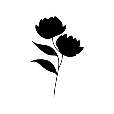 Bu sanat eseri, minimalist tasarım ve doğal güzelliği vurgulayan zarif yapraklarla birlikte iki çiçeğin siyah siluetini sergiliyor. Doğa aşıkları ve sanat meraklıları için ideal..