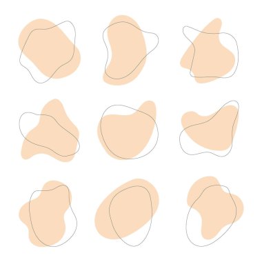 Çağdaş estetiğe hitap eden minimalist ve modern sanatsal bir tasarım oluşturan bej tonlardaki yumuşak, soyut şekiller ızgara düzeninde sergilenir..
