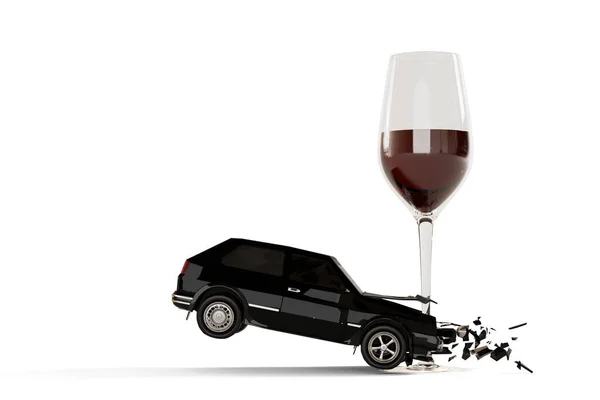 Koncept Řízení Pod Vlivem Alkoholu Kreativní Ilustrace Auto Narazí Sklenici — Stock fotografie